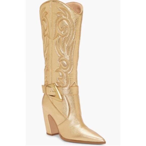 Vince Camuto Biancaa Western Cowboy Leather Tall Boots True Gold SZ 8 NEW - Picture 1 of 7